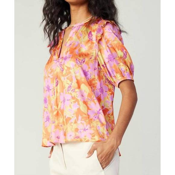 NEW CURRENT AIR bailey top in orange/pink multi - Picture 3 of 4